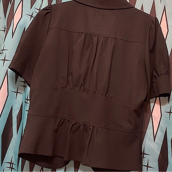 Puff Sleeve Peplum Collared Tie Neck Button Down Blouse-sz Medm - Picture 2 of 8